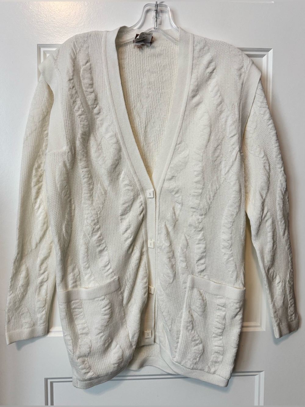 Courrèges Paris Ivory Textured Cardigan Sweater Made in France Vintage Size M